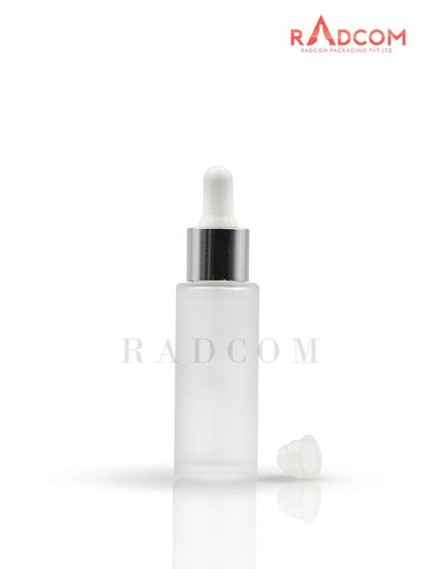 45ML Clear Frosted Short Lotion Bottles With 20mm Long Silver Dropper Set With White Teat and Wiper